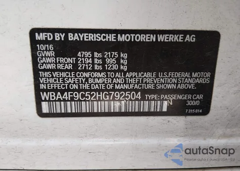 2017 BMW 430I Gran Coupe xDrive z USA, uszkodzony, nr VIN WBA4F9C52HG792504